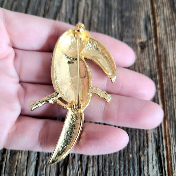 Large vintage parrot brooch/pin with clear white rhinestones. - Picture 4 of 4
